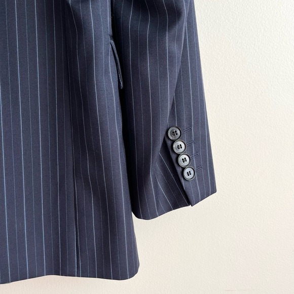 HUGO BOSS Bertolucci/Cinema Suit‎ Jacket Navy Blue Chalk Stripe Virgin Wool, 38R - Picture 9 of 13
